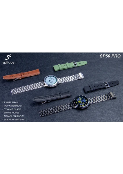 Kruxon Spiface SP50 Pro Amoled Ekran 3 Kordonlu Akıllı Saat Gümüş